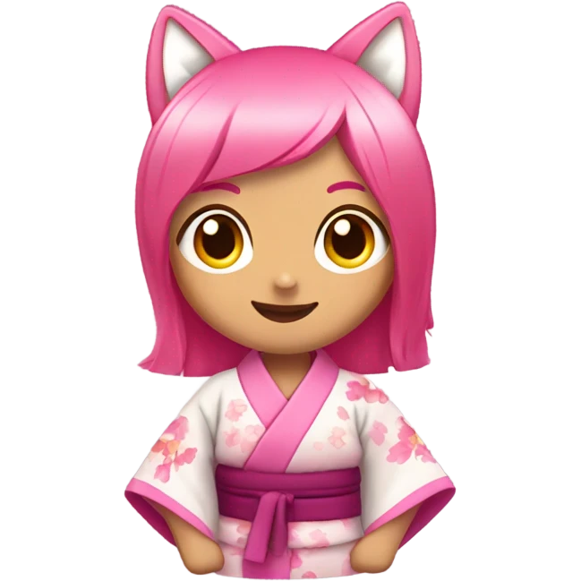 female pink hair with pink fox ears smiling , in kimono emoji