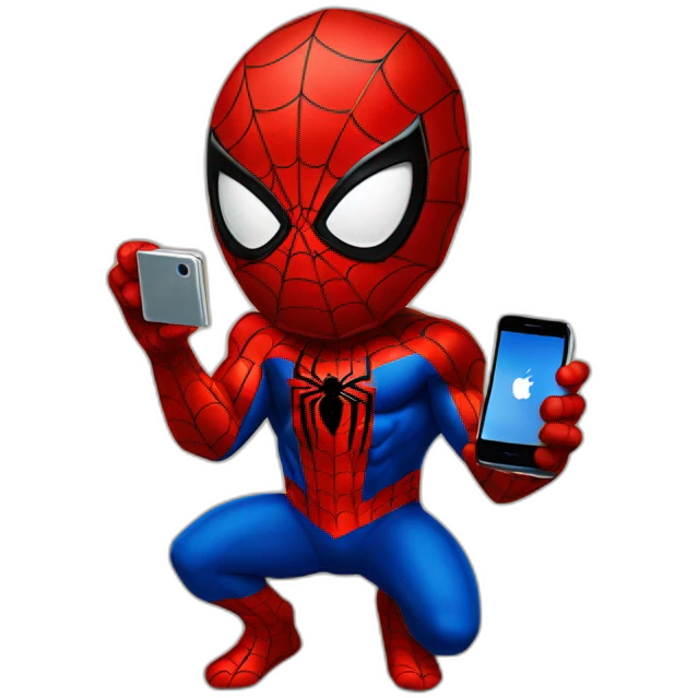 spiderman holding iphone emoji
