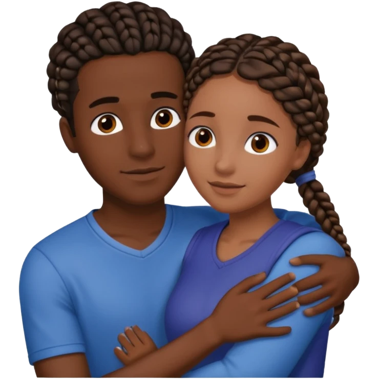 dark skin, black girl with black and brown braids, hugging her Mediterranean boyfriend with brown hair and dark skin emoji