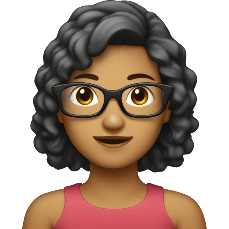 une fille avec les cheveux brun attacher vers l'arriere et avec des lunette noir emoji