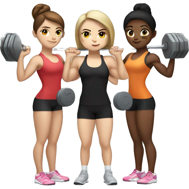 Three white girls with brown hair or black hair doing Olympic weightlifting with a barbell emoji