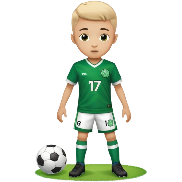 6 years old boy playing soccer wearing celtic footballer uniform ( jersey) # 17 in the jersey !  emoji