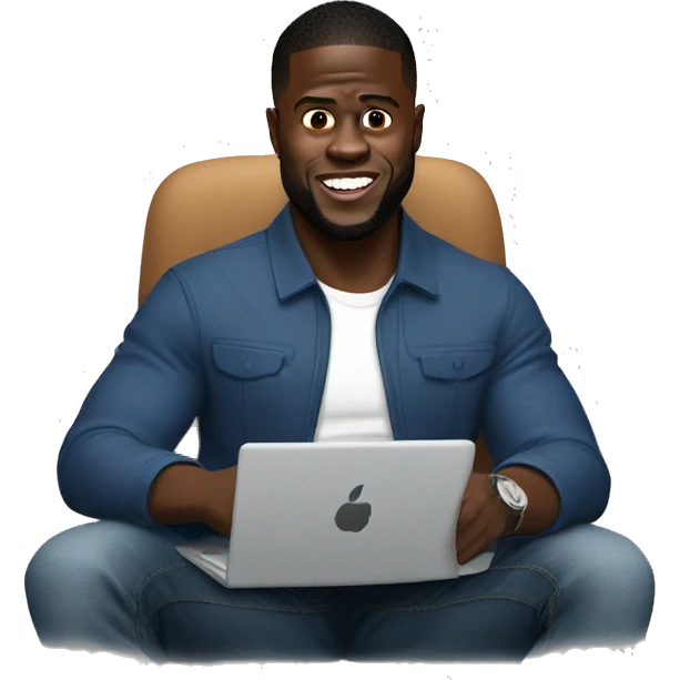 kevin hart sitting in a room working on laptop emoji