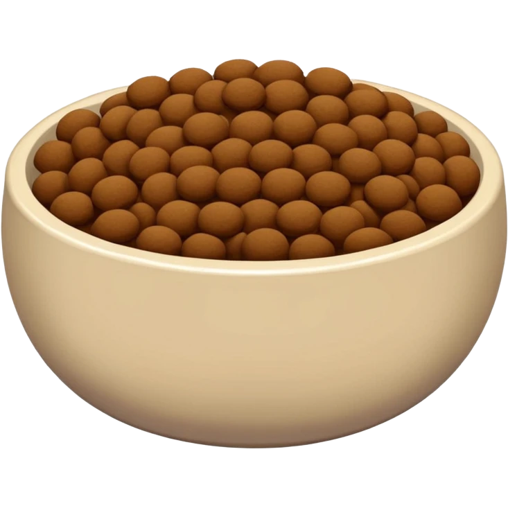 A bowl of deep brown flat rounded kibbles emoji