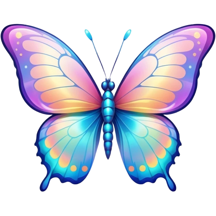 Transparent Shiny Glossy Pastel Gradient Hue holographic butterfly with bright sparkles and huge curvy wings with pointy tips emoji