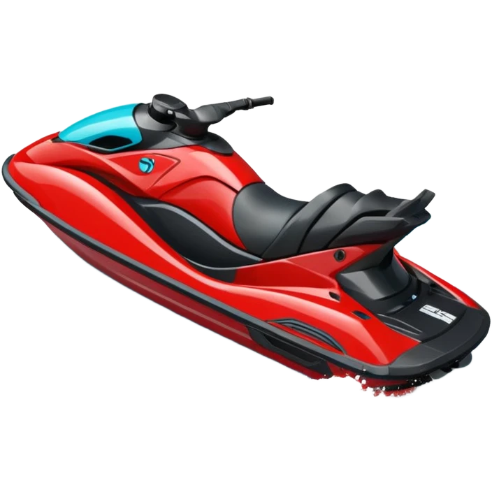 jet ski (red black and white all in the same amount. maybe a red a bit more dominant) on the sea. show the sea under the jet ski - blue with turquoise. no sky - white background instead. DO NOT REMOVE THE SEA AND THE WHITE WHEN FINALIZING!  NO ONE ON THE JET SKI  emoji