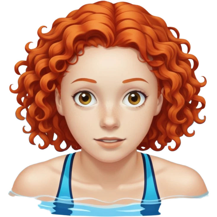 thin 18-year-old white female athlete swimmer with curly red hair about to enter a pool emoji