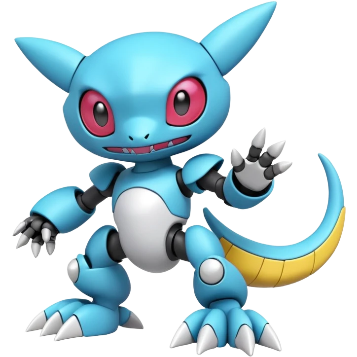 A 3D CGI model of a randomly-colored edgy kawaii Fakémon-Pokémon-Digimon-Spectrobe-Medabot-creature (full body) emoji