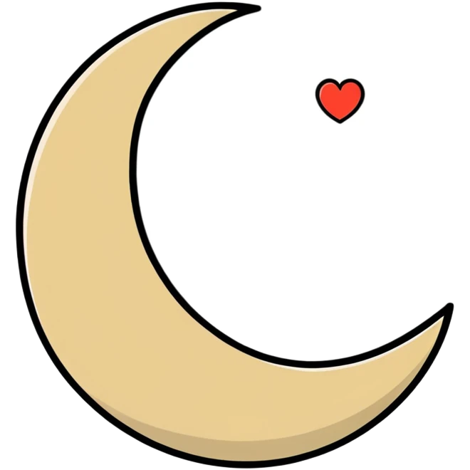 khaki crescent moon with a small heart emoji
