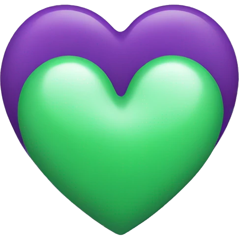 A green and purple love heart  emoji