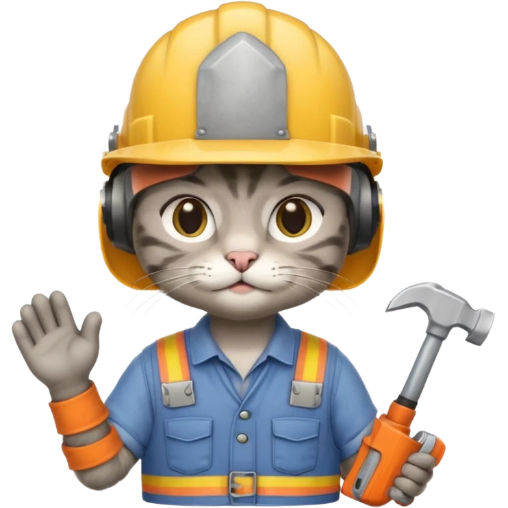 gray cat, handyman Outfit, wearing a Helmet emoji