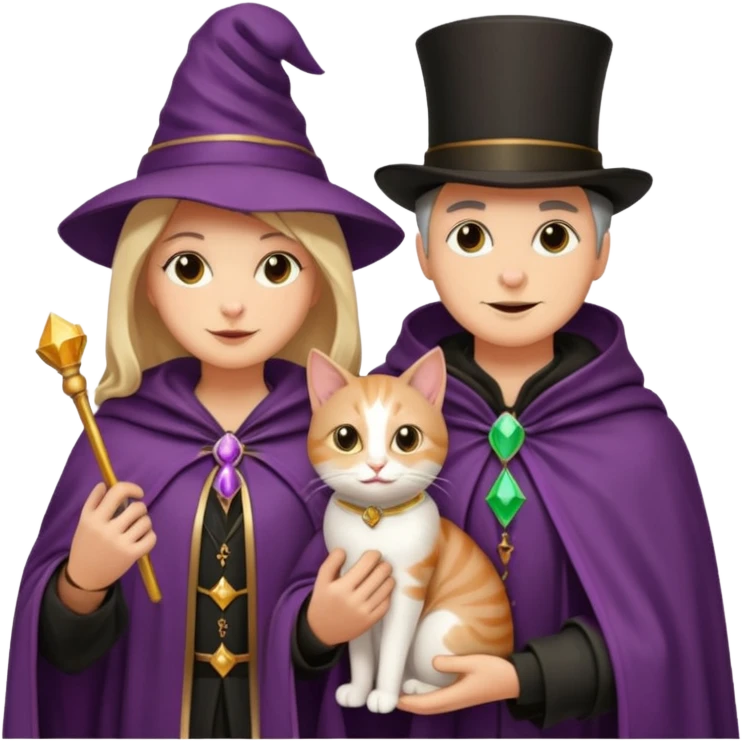 magician couple and their pet cat emoji