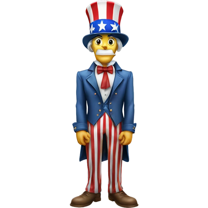 Uncle Sam with pitiful eyes holds a sign at full height waist photorealistic serious emoji
