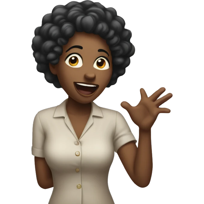 Black woman shrugging hands with nervous laugh  emoji