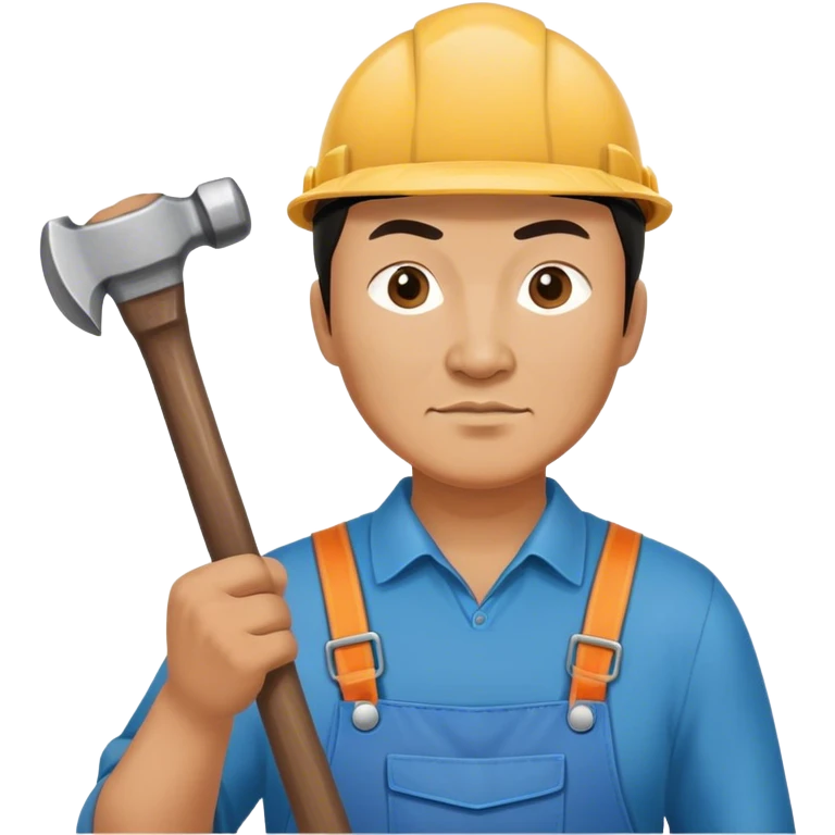 photorealistic kazakh worker middle age with 
hammer emoji