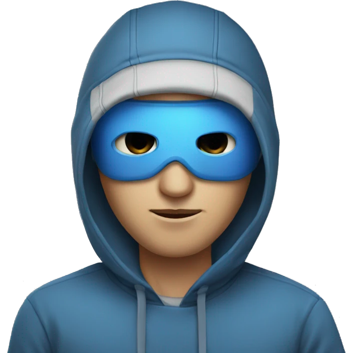 A white man with blue eyes wearing ski mask and sweatshirt. emoji