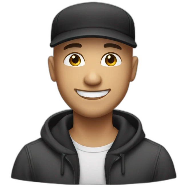 A bald guy with black cap smiling kindly emoji
