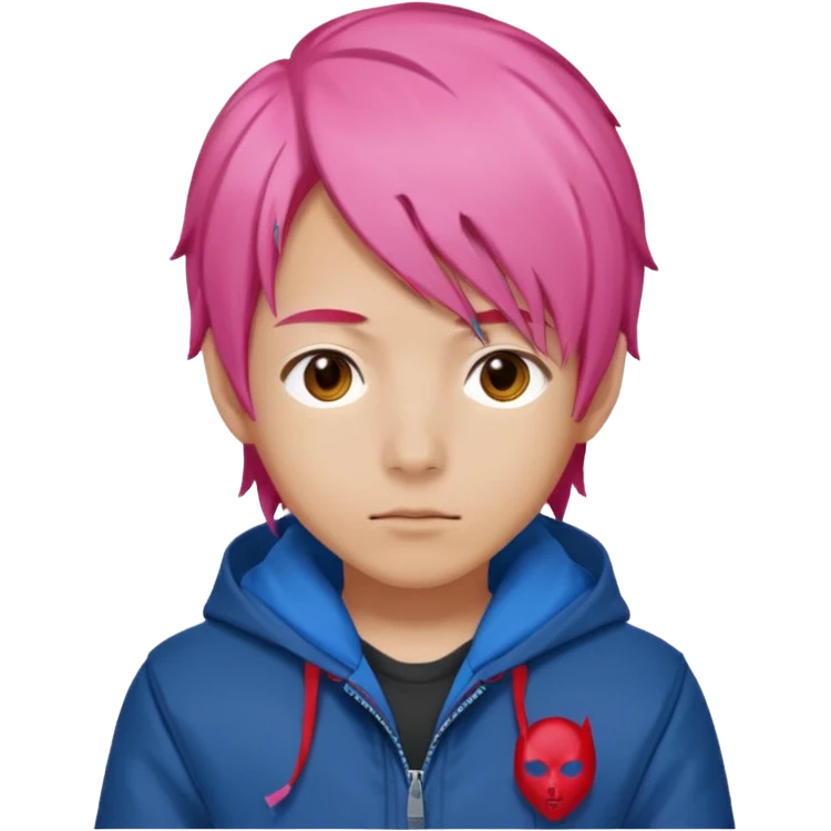yuiji itadori jjk avec cheveux rose veste bleu capuche rouge emoji