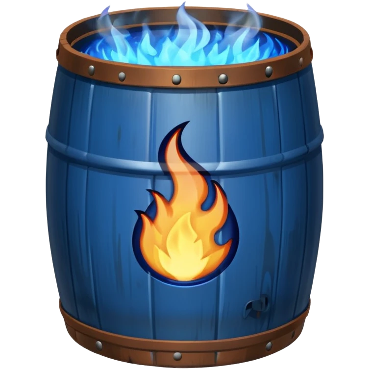 generate a realistic rust-free metal barrel with blue fire on it emoji