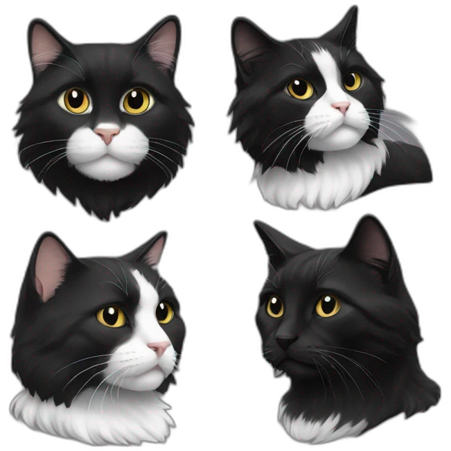 A fully black short haired cat and a black/white long haired cat emoji