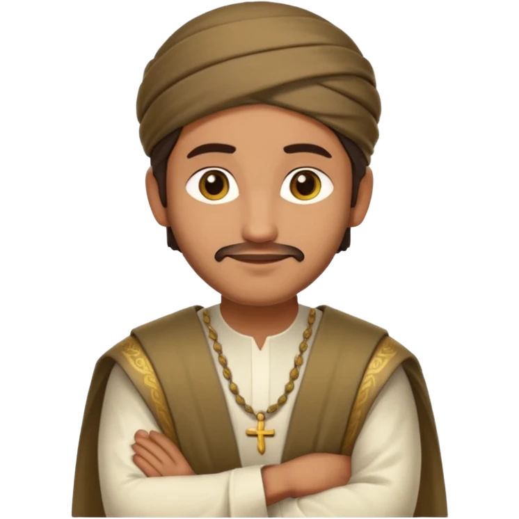 fullbody Pharisee, arms crossed, slight smile, traditional clothing, emoji style emoji