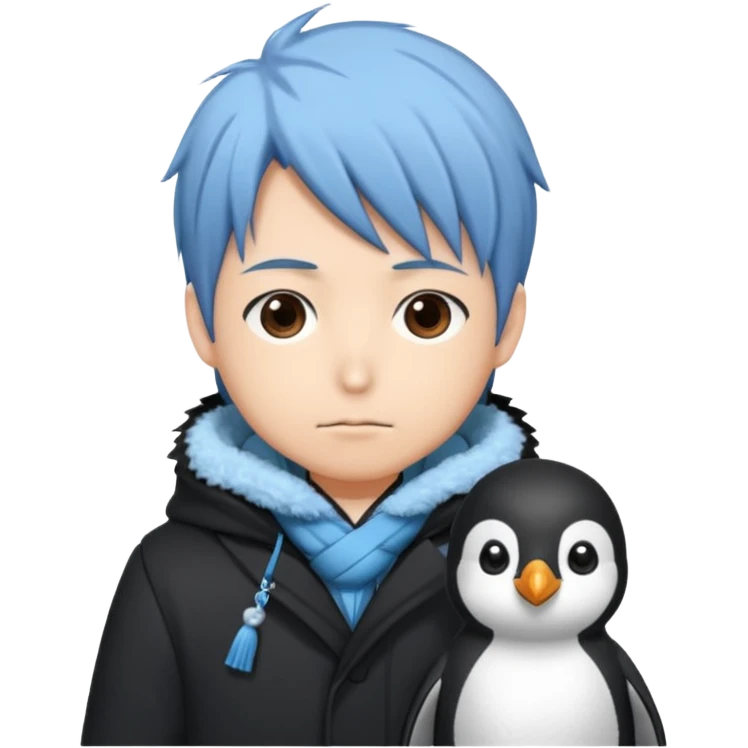 Winter penguin lying on Akashi Seijūrō’s shoulder with Akashi wearing winter clothes ans Akashi Seijuro from kuroko no basuke anime emoji