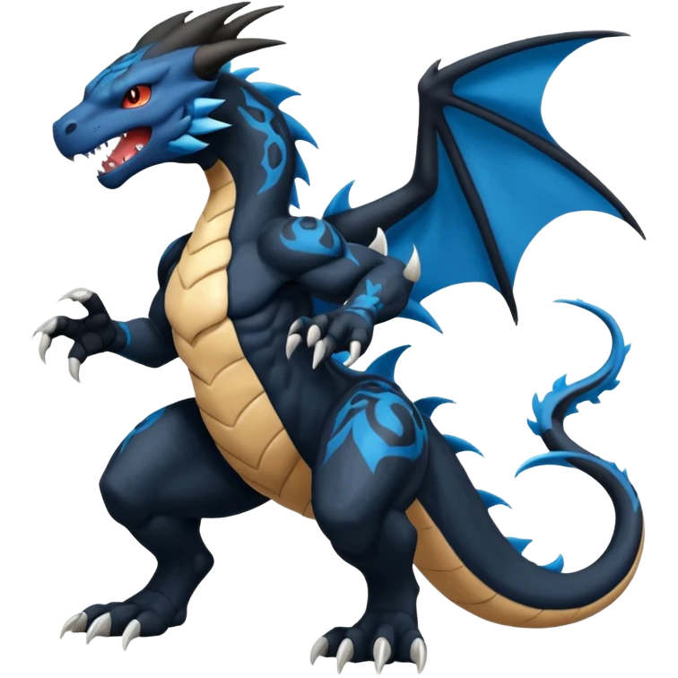 Black and Blue Venom-Charizard-Stitch-Zekrom-Salandit-Sneasel-fusion, full body, tribal markings  emoji