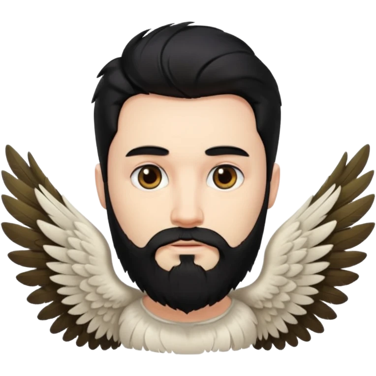 black hair, bearded man angel emoji