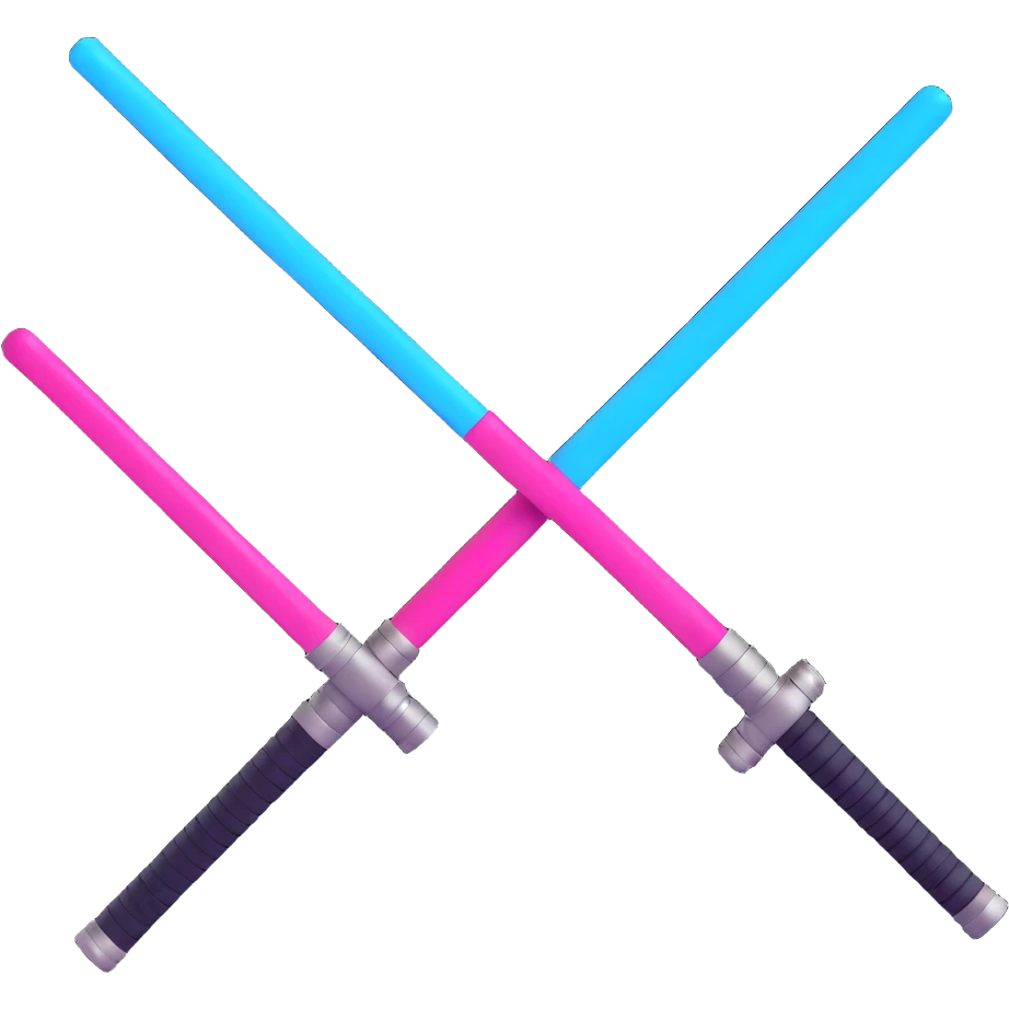 a pair of crossed lightsabers, one magenta and one blue, 3D style emoji
