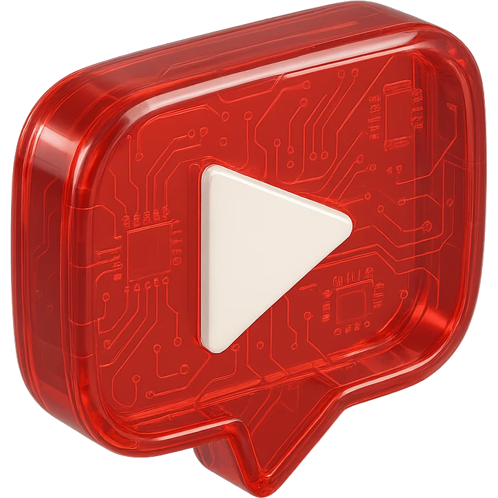red speech bubble with a red YouTube white play button, like a trophy, glossy circuit style emoji