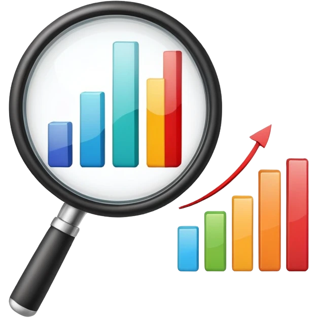magnifying glass with a growing bar chart inside, different colors emoji