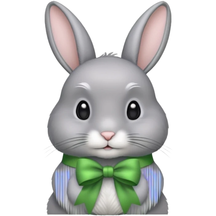 grey rabbit wear green bow emoji
