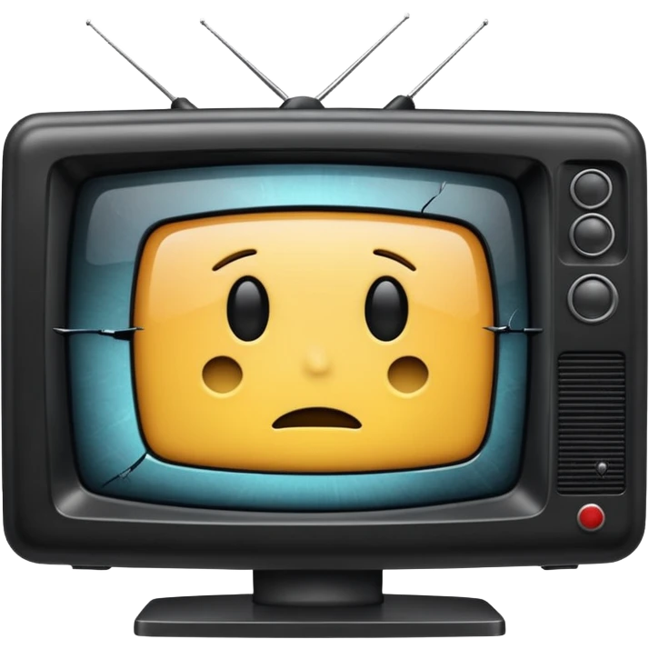 iOS style emoji of a broken TV, screen with static, bent antenna, expressive damage emoji