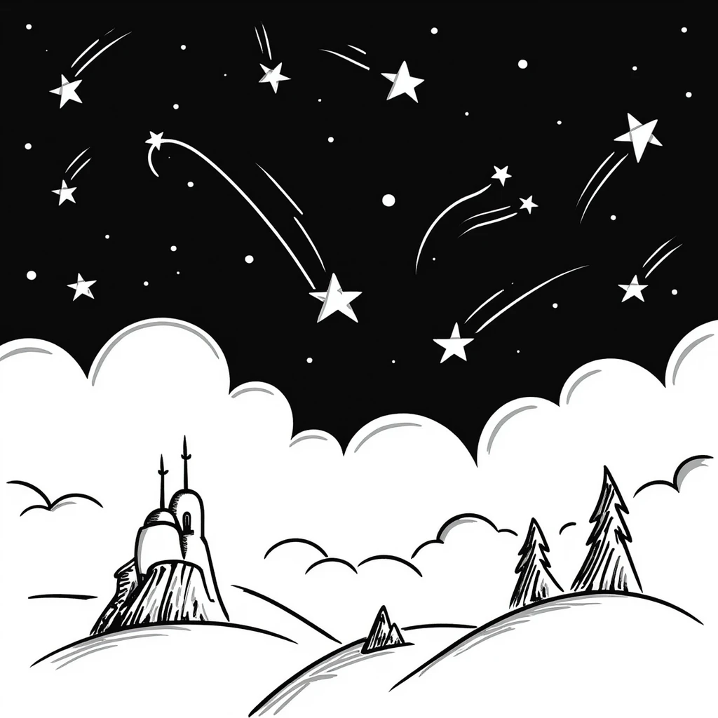 Hand-drawn starry night sky with constellations and shooting stars emoji
