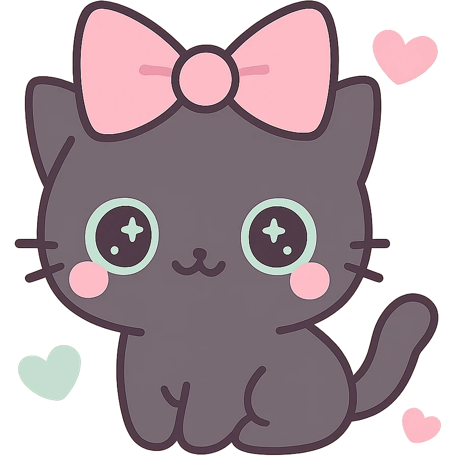 Replace the pet with a cute gothic black cat with a pink bow, keeping the kawaii gothic style. Preserve transparent background. emoji