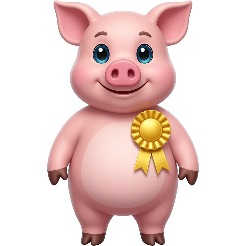 Pig standing up wearing a first place ribbon emoji