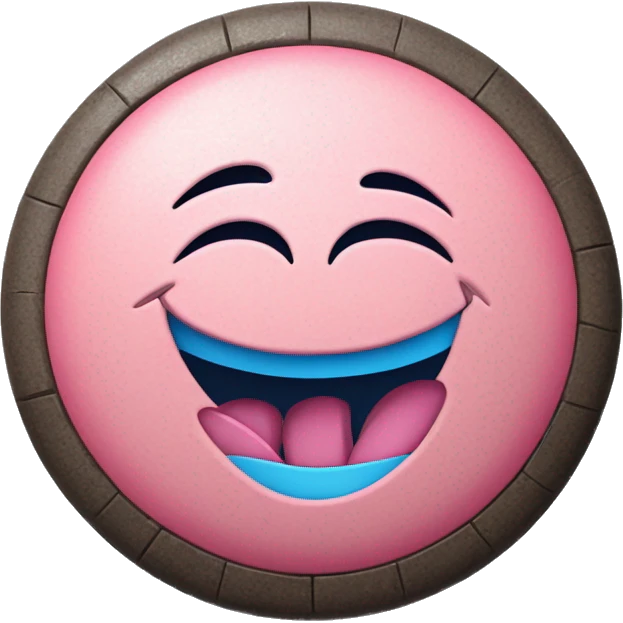 The round tablet consists of two parts, one part is pink and the other is blue. A tablet in the style of a laughing smiley face. The inscription DOZA is stamped on the tablet emoji