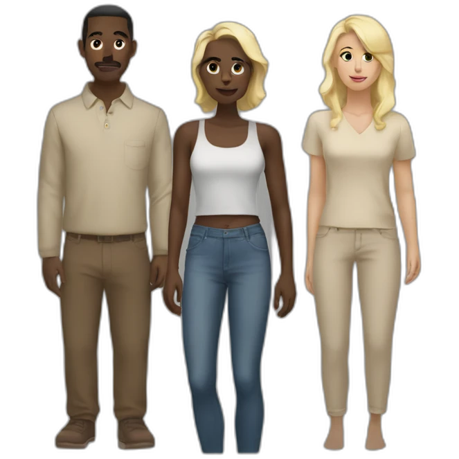 six dark-skinned men stand in a row behind a pale blonde woman emoji