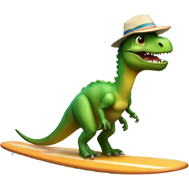 Dinosaur on surf board with hat emoji