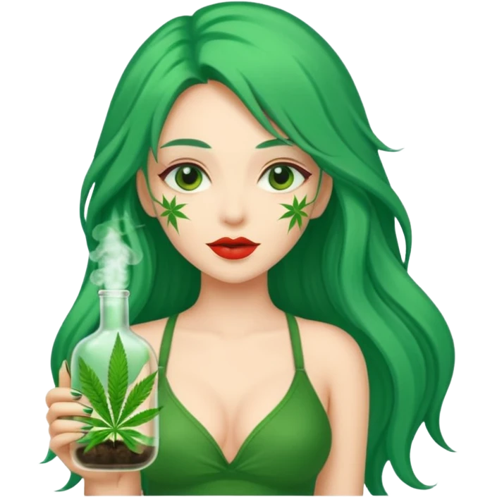 Woman with long green hair protector of weed sexy emoji