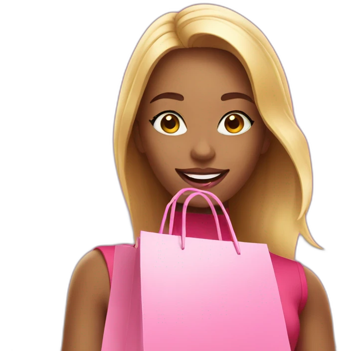 influencer taking selfie with a pink shopping bag emoji