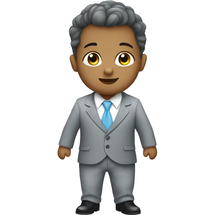 Little gentleman wearing a grey suit with white shirt and baby blue tie emoji