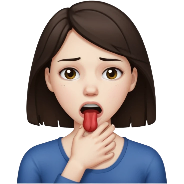 a brunette woman choking herself emoji