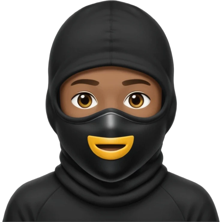 Crie um homem de blusa peta e capuz preto, balaclava preta, boné preto, COM A BALACLAVA COBRINDO A BOCA emoji