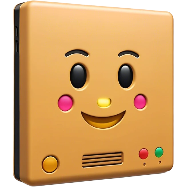 Clash of Clans aesthetic: Cinematic Playful PlayStation 2 Slim Portrait Emoji, rendered in a 3D vector-style similar to standard emojis with minimal shading and bold, simplified shapes. A compact, distinct form with signature details, softly glowing with a cutting-edge console technology charm. Simplified yet unmistakably iconic, highly detailed and consistent, glowing with a soft radiance and high shine. Stylized with a touch of technological advancement and a soft glowing outline, capturing the essence of a beloved gaming relic with a friendly, playful manner! emoji