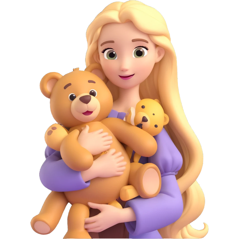 Rapunzel holding a teddy bear emoji