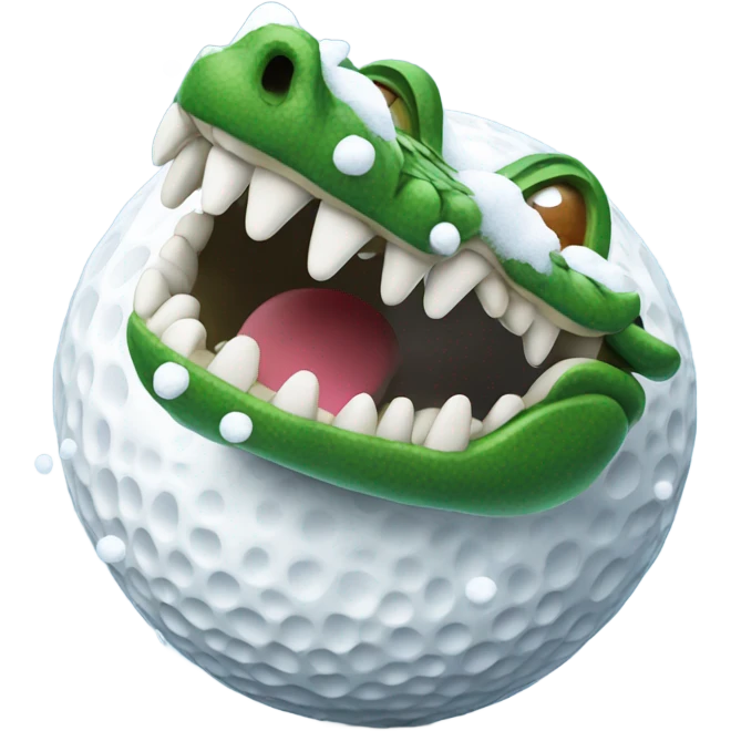 Alligator with snow on it and golf ball in the mouth emoji