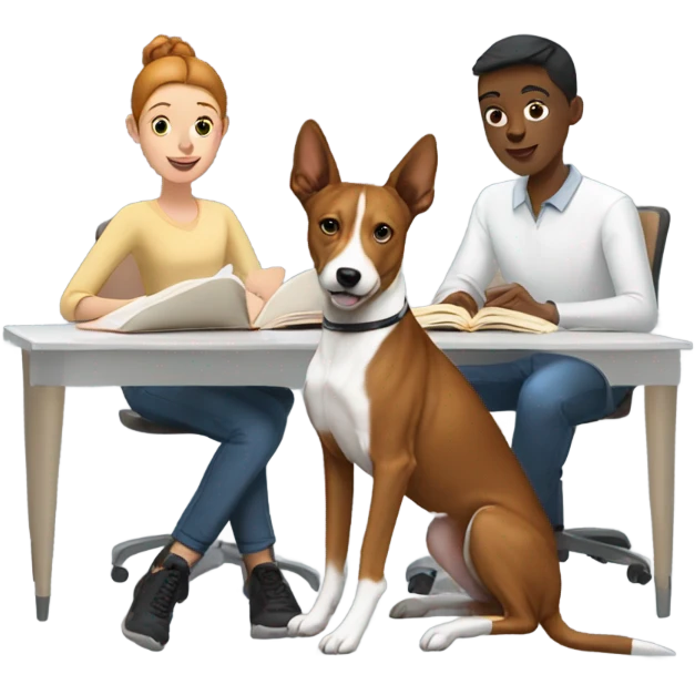White man, black girl, and a basenji studying together emoji