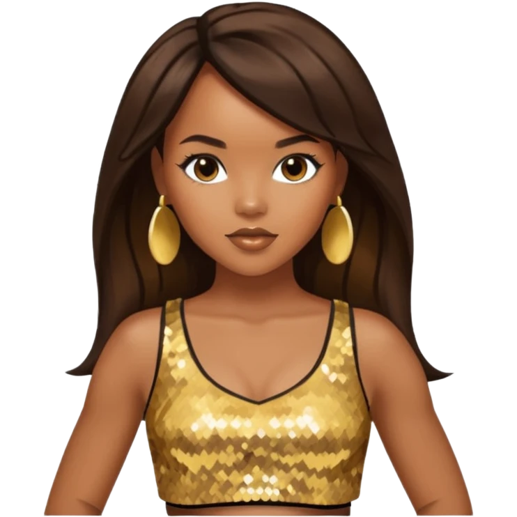 LeToya Luckett with long dark brown hair, gold sequin crop top  emoji