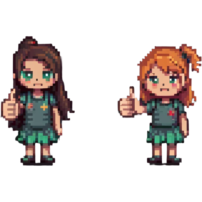 Girl with one hand giving thumbs up and the other hand giving thumbs down, showing mixed feelings emoji